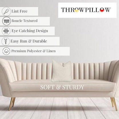 WWW.THROWPILLOW.IN Luxury Boucle Throw Pillow Cover - Textured Square Sofa Couch Accent Case for Elegant Decor in Living Room and Bedroom (20x20 Inches, Cream)