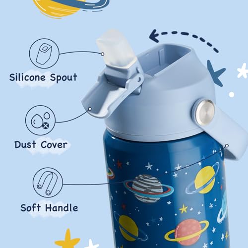 Kerilyn 12oz Kids Water Bottle, Stainless Steel Insulated Water Bottle For Kids, Toddler Cup With Straws Leak-proof, Kids Water Bottles For School Boys Girls, BPA Free, Planet - color: Planet