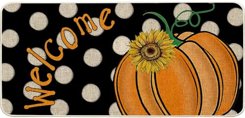 Baccessor Fall Welcome Pumpkin Doormat, Thanksgiving Autumn Polka Dots Decorative Mat Non Slip Rubber Backing for Entrance Seasonal Front Decortion 17 x 36 Inch - color: Welcome Pumpkin, size: 1'5" x 3'