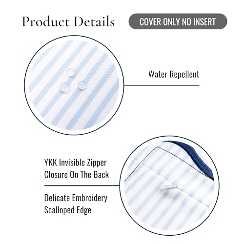 Hofdeco Premium Coastal Patio Indoor Outdoor Scalloped Lumbar Pillow Cover Only, 12"x20" Water Repellent for Backyard, Couch, Baby Blue Print Stripes - color: Baby Blue Stripes B 12"x20"