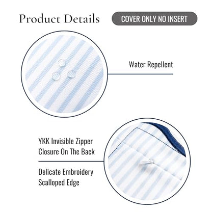 Hofdeco Premium Coastal Patio Indoor Outdoor Scalloped Lumbar Pillow Cover Only, 12"x20" Water Repellent for Backyard, Couch, Baby Blue Print Stripes - color: Baby Blue Stripes B 12"x20"