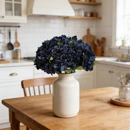 Kimura's Cabin 6pcs Navy Blue Hydrangea Artificial Flowers Silk Hydrangeas | Fake Hydrangeas with Stems Faux Flower,wedding Bouquet Arrangement Halloween Home Party Table Centerpieces Decor Vase Filler - color: Navy Blue