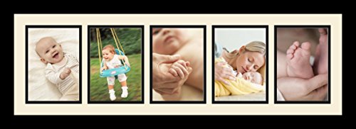 ArtToFrames Collage Photo Frame Single Mat with 5-5x7 Openings and Satin Black Frame. - color: 5 - 5x7 - (2363)
