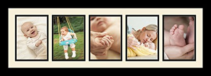 ArtToFrames Collage Photo Frame Single Mat with 5-5x7 Openings and Satin Black Frame. - color: 5 - 5x7 - (2363)