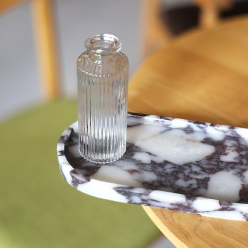 100% Natural Calaccata Viola Marble Tray, 10" x 5" Oval Tray | Luxury Calacatta Marble Vanity Tray, Small Hand Towel Tray Holder Organizer, Makeup Holder for Bathroom Kitchen Counter - color: Viola-oval-10"x5"x0.7"