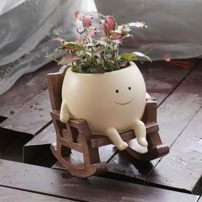 Smily Face Planter Pot Cute Resin Flower Head Planters for Indoor Outdoor Unique Sit Rocking Chair Succulent Pots Gift IdeaI for Mother and Appreciation Christmas with Drainage Hole - size: Small
