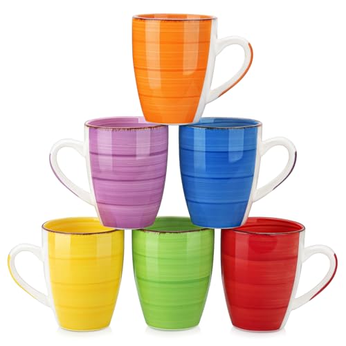 vancasso Bonita 16 Oz Large Coffee Mugs Set of 6, Ceramic Coffee Cups for Cappuccino, Latte, Tea, Cocoa, Warm Color - color: Multicolor, size: 16oz