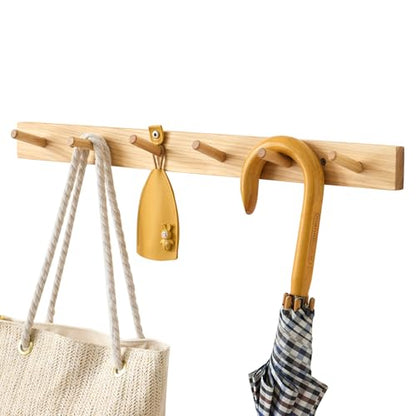 Hickory Wood Coat Rack Wall Mount, 24 Inch Coat Hook Hanger Wooden Wall Coat Rack with 6 Hooks for Purse Clothes Towels Hats in Entryway Bedroom Bathroom, Natural - size: 24 Inch