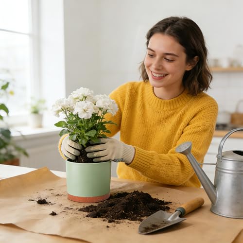 3 Pack Cylinder Planter Set 10/9/8 Inch White Indoor Plant Pots | Modern flower pots with drainage holes and saucers. For outdoor garden, succulent, nursery, and house plants. - color: Green-brown