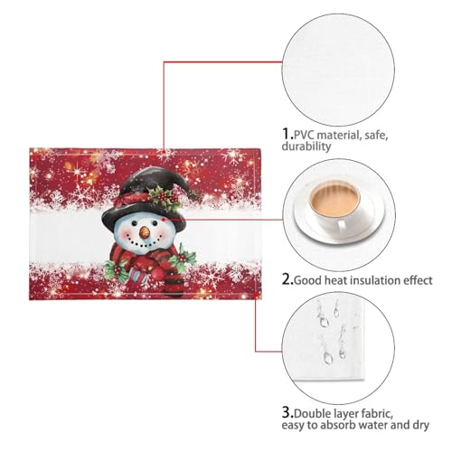 Christmas Theme Placemats Set of 4, Linen Place Mats for Kitchen and Dining Table Rectangular Table Mats 17.7 x 11.8 inch Christmas Cute Snowman Print - color: Christmas Snowman, size: Set of 4