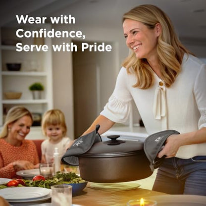 Kitchen Mama Silicone Pot Holders, Metal Gray | Heat Resistant, Non-Slip Surface, Dual Pocket Design, Soft Cotton Lining - color: Metal Gray