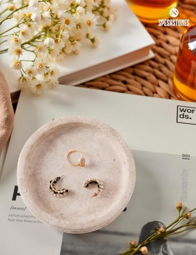 Marble Jewelry Dish, 5" Handmade Travertine Ring Tray | Handmade trinket holder for earrings, necklaces, keys & candles, Catchall for vanity, nightstand & gift for women - color: Travertine