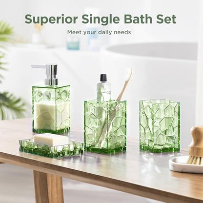 HBlife Bathroom Accessories Set, Acrylic Bathroom Counter Set of 4 | Boho acrylic bathroom decor, 4-pc: holder, soap, tumbler, dish, Easy-clean & rustproofd, Ideal housewarming gift - style: Green
