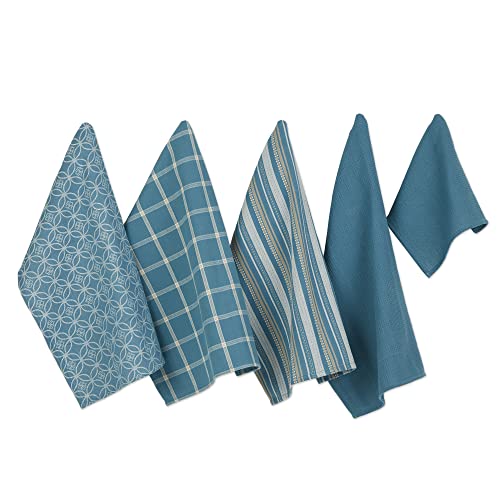DII Assorted Woven Kitchen Set, Dishtowel, 18x28, Dishcloth, 13x13, Storm Blue, 5 Piece - color: Storm Blue, size: Dishtowel, 18x28"; Dishcloth, 13x13"