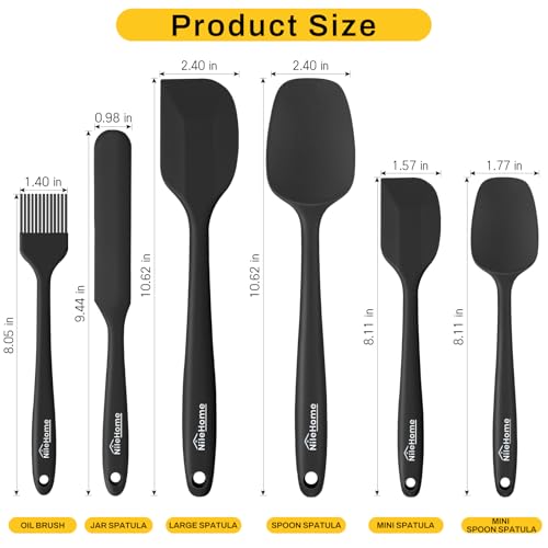NileHome Silicone Spatula Set, 6 Pieces Food Grade Kitchen Utensils with Silicone Brush Heat Resistant Up to 600°F Dishwasher Safe BPA-Free Rubber Spatula for Scraping, Baking, Cooking, Mixing-Black | Food-Grade Material,Heat Resistant Up to 600°F,Dishwas