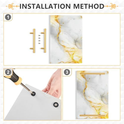 White Gold Marble Texture Acrylic Vanity Tray with Handles Non-Slip Decorative Bathroom Tray Jewelry Perfume Makeup Organizer for Dresser Kitchen Counter, 7.87 x 11.81 in