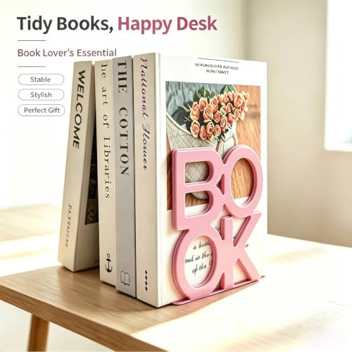 Book Ends-Metal BookEnds for Bookrack Desk,Books(Pink, 8 Pair) | 8 Pair Pink Book Ends,Unique Appearance Design Bookend - color: Pink, size: 8 pair