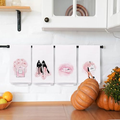 Pink & Black Bathroom Set - 4 Hand Towels, 16x24 Inches, Girly & Women's Bathroom Accessories - color: Bathroom-heel
