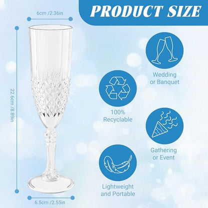 12 Pack Plastic Champagne Flutes, Clear Reusable Champagne Glass | Unbreakable Hard Plastic Mimosa Cups Bulk with Stem, Fancy Stemware for Wedding, Party & NYE Celebration - color: Transparent