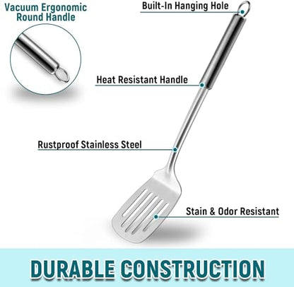 Pleafind 2-Pcs Solid & Slotted Spatula Set, 304 Stainless Steel Spatula, Metal Spatulas, Wok Utensils, Cooking Utensils, Wok Spatulas for Home, Kitchen and Restaurant, Dishwasher Safe - color: 2P-Argent