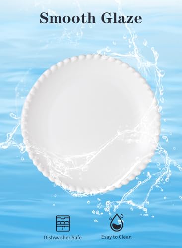 6 Inch White Porcelain Beaded Dessert Plates Set of 12 | Round Shape,Ceramic,Small,Dinner Serving Dishes,for Appetizer,Cake,,Snacks,Fruits, Microwave, Dishwasher,Oven Safe - size: 6 Inch - 12P
