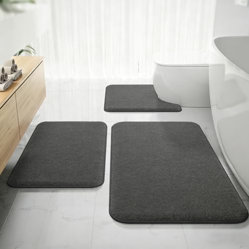 Bathroom Rugs Extra Soft Memory Foam Bath Mat Sets 3 Piece Non Slip Absorbent & Dry Living Mat Sets Washable Bath Carpets with Toilet Rug,Bath Rugs for Bathroom,Tub,Shower,Kitchen,Bedroom - color: Graphite Gray