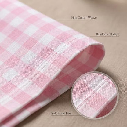 Urban Villa Cloth Napkins Cotton 12x12 (Set of 12) Pink/White - color: 017 Pink/White Checks, size: 20" x 20" (Set of 12)