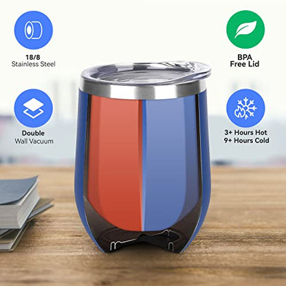 DOMICARE Stainless Steel Wine Tumbler Bulk with Lid, Personalized Insulated Tumblers Set, 12oz Travel Coffee Cups Pack of 1, Dark Blue - color: Dark Blue, size: 1 Count (Pack of 1)