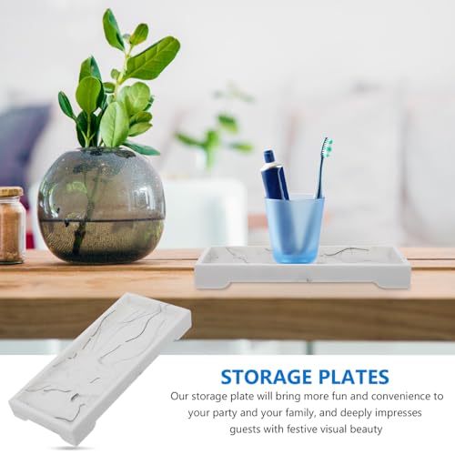 Marble Design Composite Bathroom Storage Tray with Jewelry Holder White Vanity Organizer for Home and Hotel Countertop Cosmetic and Daily Necessities