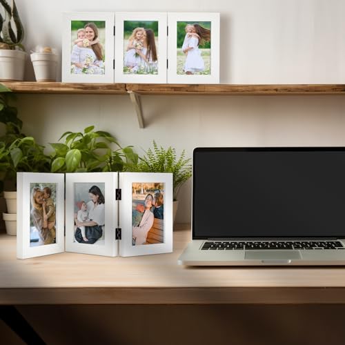 Golden State Art, 4x6 Triple Picture Frame White- Real Glass, 1 Pack | Trifold Photo Frame Vertical Display for Desktop - Three Folding Picture Collage - color: White, size: 4x6(1 Pack)