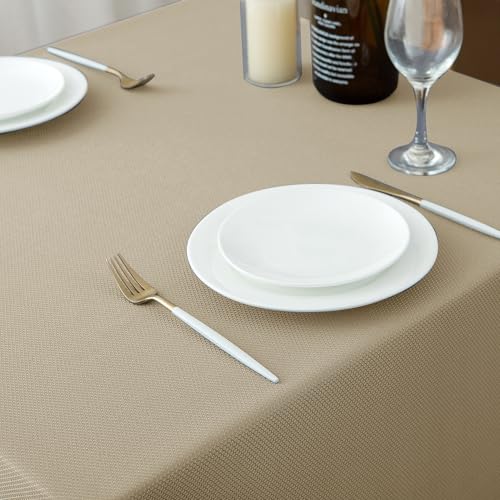 Biscaynebay Textured Fabric Tablecloths 52x70 Inches Rectangular, Natural Water Resistant Tablecloths for Dining, Kitchen, Wedding, Parties etc. Machine Washable - color: Natural, size: 70" x 52" (Rectangular)