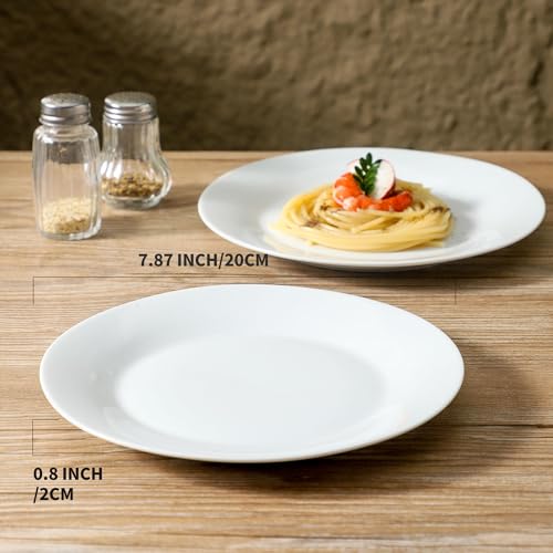 fMBB 4-Piece Salad Plates Set, 8 inch Ceramic Lightweight Round Plate Dessert Dish, Smooth Glaze - White Modern Dinnerware Set for Kitchen Serving - color: Round7.87"
