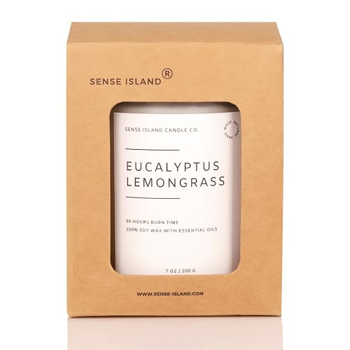 Eucalyptus Lemongrass Scented Candle with Citronella Essential Oil | Contains 6 Essential Oils | 50+ Hrs Long Lasting | Non-Toxic Soy Candle - color: Eucalyptus Lemongrass