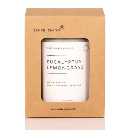 Eucalyptus Lemongrass Scented Candle with Citronella Essential Oil | Contains 6 Essential Oils | 50+ Hrs Long Lasting | Non-Toxic Soy Candle - color: Eucalyptus Lemongrass