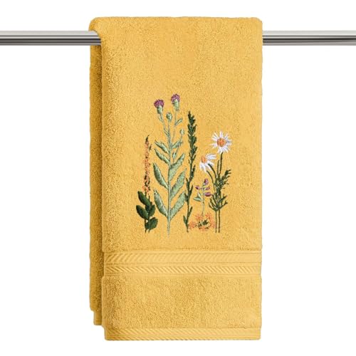 Artoid Mode 1 Pc Yellow Wildflower Floral Embroidered Hand Towels for Bathroom, 100% Cotton Soft Absorbent Farmhouse Decor Towels, 13.7 x 29.5 Inch - color: Yellow, size: 13.7" x 29.5", 1PC