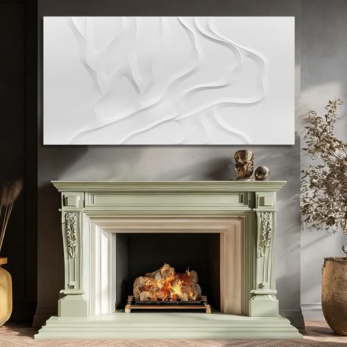 Hand-Painted Large White Abstract Wall Art for Living Room 29x58 Inch - color: White, size: 58"L x 29"W