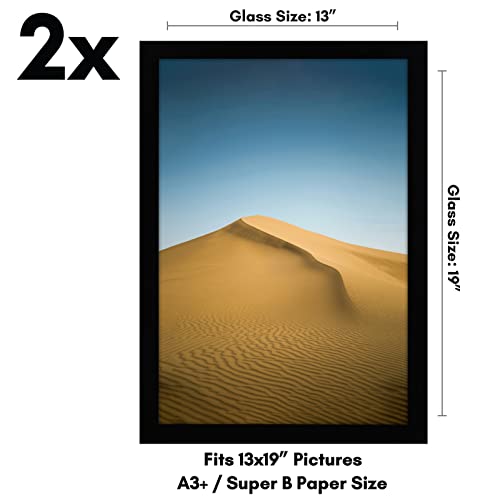 Americanflat 13x19 Picture Frame with Shatter-Resistant Glass - Set of 2 - Signature Collection - Gallery-Style Frames Made of Engineered Wood - Picture Frames for Wall Display - Black | Shatter-resistant glass, hangs vertical or horizontal, sawtooth hang