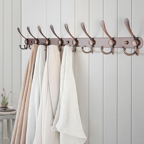 Coat Rack Wall Mount - 29.5” Long 8-Tri-Hooks Heavy Duty Coat Hanger Rail Wall Hooks for Hanging Coats Hats Clothing Clothes Purse Mudroom Entryway, Red Antique Copper - color: Antique Copper, size: L=29.5” (1 Pcs)