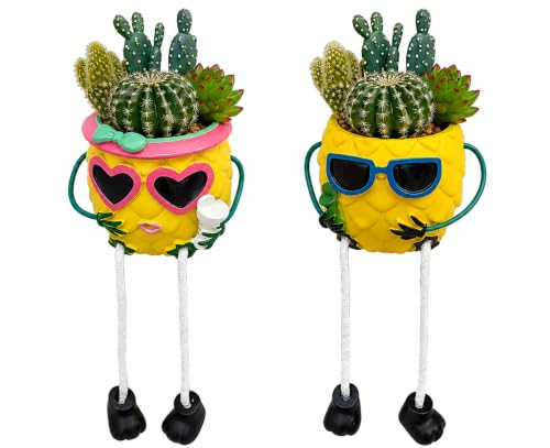 Cute Pineapple Planter with Dangling Legs, Resin Succulent Pot Decor (Set of 2) - color: Set of 2