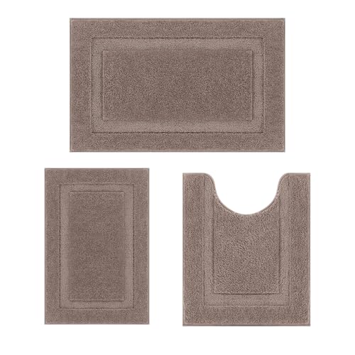 SHACOS Coffee Brown Bathroom Rugs Sets 3 Piece Bath Mat U Shaped Toilet Rug | 20x32+ 16x24+ 20x24, Soft Fluffy Microfiber Bath Rugs Set, Non Slip Washable Absorbent Bathroom Floor Mats Carpet Shower Rug - color: Coffee, size: 16"x24"+ 20"x32"+U Shape 20"x