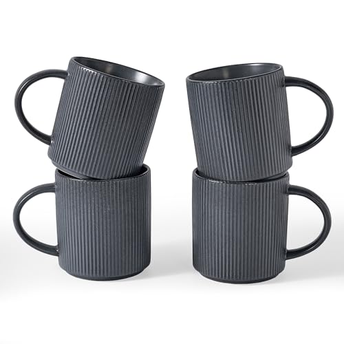 famiware Coffee Mug Set of 4, Star 16 oz Large Mugs Cup Set with Handle | Ceramic Mug for Coffee, Latte, Tea, Stackable Drinkware Set, Microwave & Dishwasher Safe, Matte Dark Charcoal - color: Matte Dark Charcoal, size: 4 Count (Pack of 1)