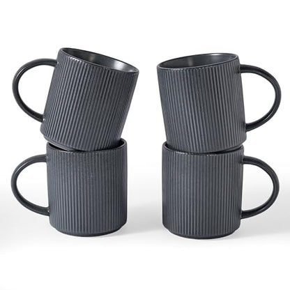 famiware Coffee Mug Set of 4, Star 16 oz Large Mugs Cup Set with Handle | Ceramic Mug for Coffee, Latte, Tea, Stackable Drinkware Set, Microwave & Dishwasher Safe, Matte Dark Charcoal - color: Matte Dark Charcoal, size: 4 Count (Pack of 1)