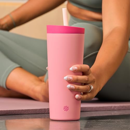 BlenderBottle Tumbler 2-in-1 Stainless Steel Shaker Bottle 24oz, Rose Petal | Leak-Proof with Straw Removed | Blenderball Whisk Technology | Sip or Chug Spout | Protein | Greens | Hydration - color: Rose Petal, size: 24 Ounces