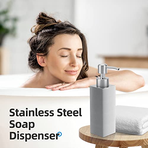 Soap Dispenser with Rust Proof Stainless Steel Pump Refillable for Bathroom and Kitchen Soap Dispenser for Essential Oils, Liquid, Lotions (8.5OZ / 250ML) - color: Square-silver