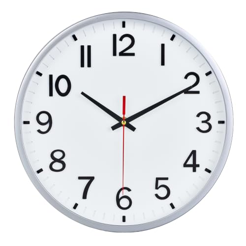 Wall Clocks Battery Operated 10 inch Modern Wall Clock,Silent Non Ticking Wall Clock for Living Room Bedroom Kitchen Office Classroom Decor (Silver and White) - color: Silver White, size: 10 inch