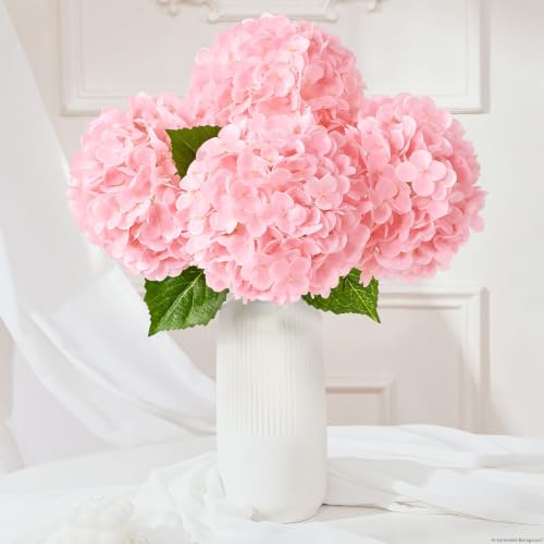 Yastouay 4 Pcs Real Touch Hydrangea Artificial Flowers, Light Pink | Soft Latex Petals, 19.6in Flexible Stems, Full Lifelike Blooms, Washable, For Home Wedding Decor, Floral Arrangements - color: Light Pink
