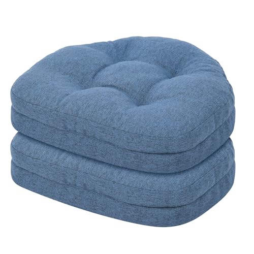 baibu Kitchen Chair Cushions Set of 2, Dual-Layer Patented Design Memory Foam Windsor Seat Pads, Dining Chair Cushions with Ties & Washable Cover, 17x 15.5 x 3.5in, 2 Pack, Blue - color: Blue, size: 2 Count (Pack of 1)