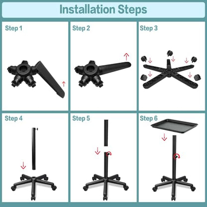 Salon Tray on Wheels, Salon Rolling Tray with Adjustable Height, Hair Stylist Tray, Suitable for Tattoo Tray and Dental Tray - color: Black