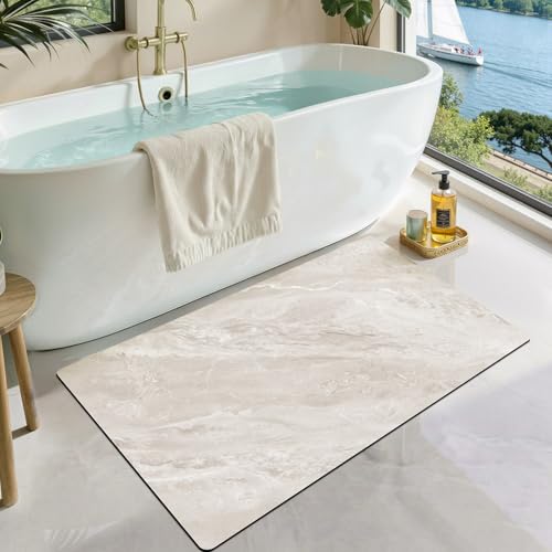 LUMI Non Slip Ultra Thin Bath Mat, Low Pile Quick Dry, White Marble, 24x44 | Low Profile Absorbent, Fits under Door, for Bathroom, Shower, Sink, Doorway, Entrance - color: A-white Marble, size: 24"x44"
