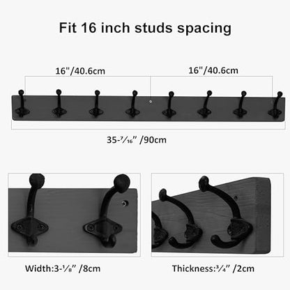 WEBI Rustic Coat Rack Wall Mount,35.43" Long 8 Cast Iron Coat Hooks Wall Mounted,Heavy Duty Wall Coat Hanger Hooks for Hanging Coats,Clothes,Jacket,Gray - color: Gray, size: 35 Inch